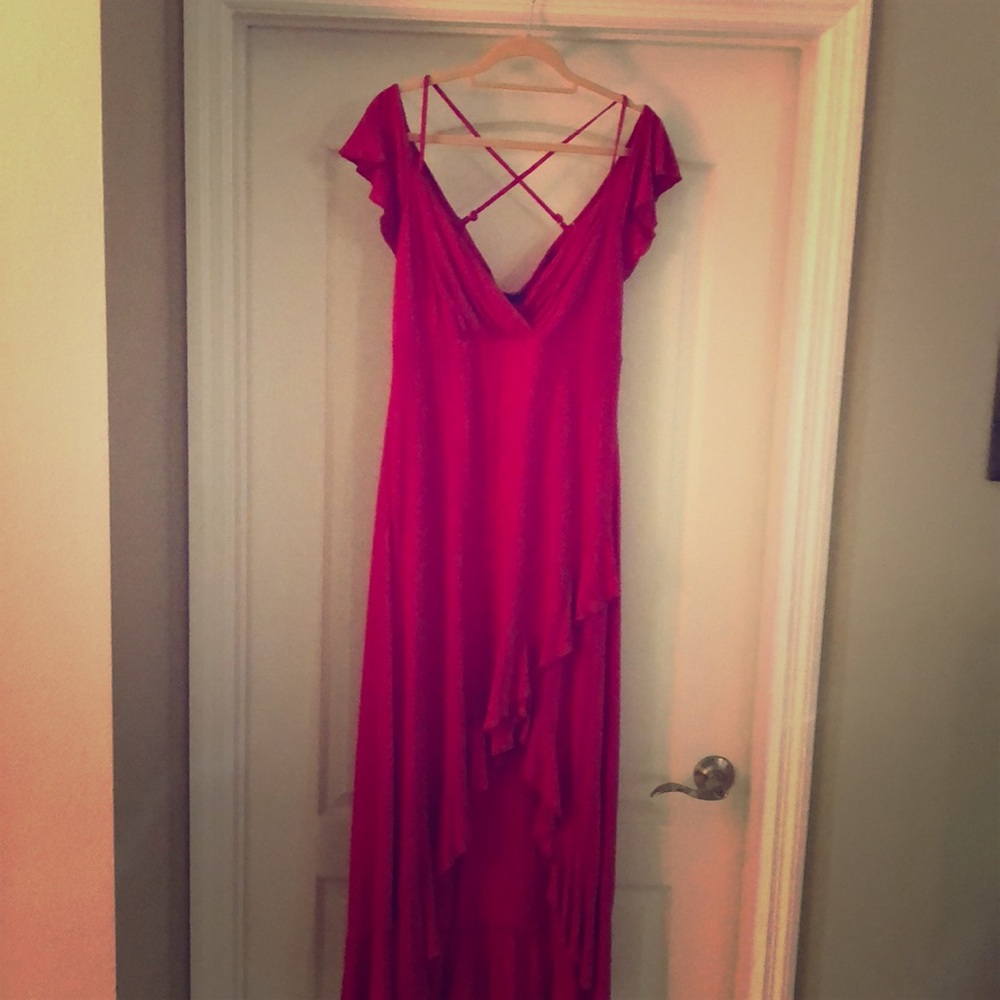 Bright Pink off the shoulder maxi dress